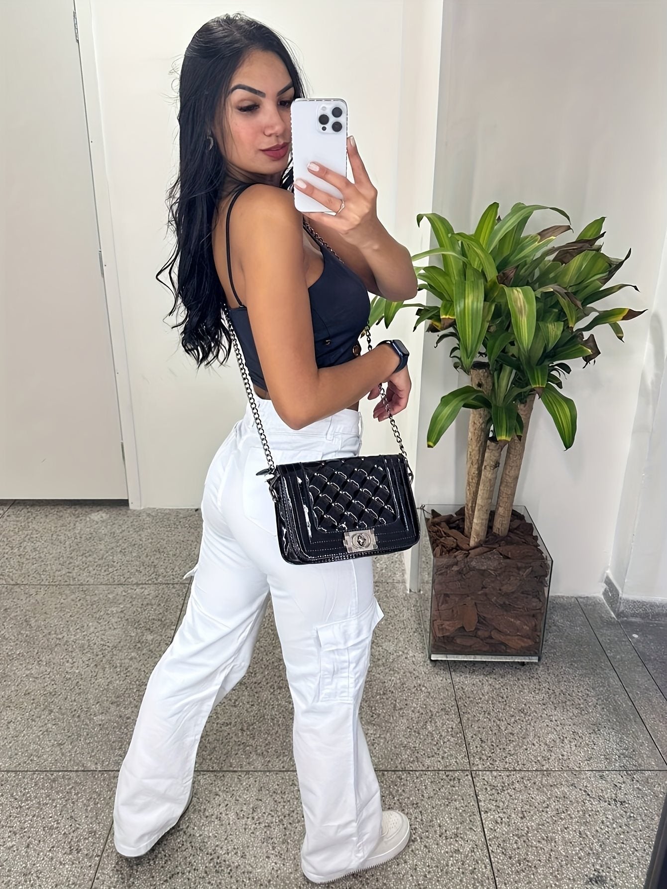 Women's White Overalls with Three-Dimensional Pockets