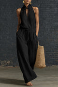 Urban-style Cotton And Linen Top And Wide-leg Pants Set