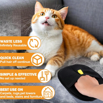 Pet Hair Remover Electrostatic Gloves – Double-Sided Efficient, Soft Silicone & Washable Reusable